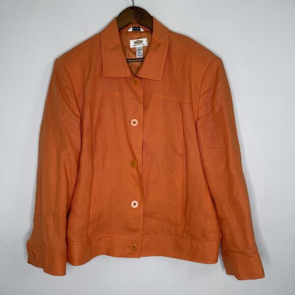 Talbots Jacket Womens 18W Petite Orange Irish Linen Lined Button Front Blazer - Picture 1 of 7